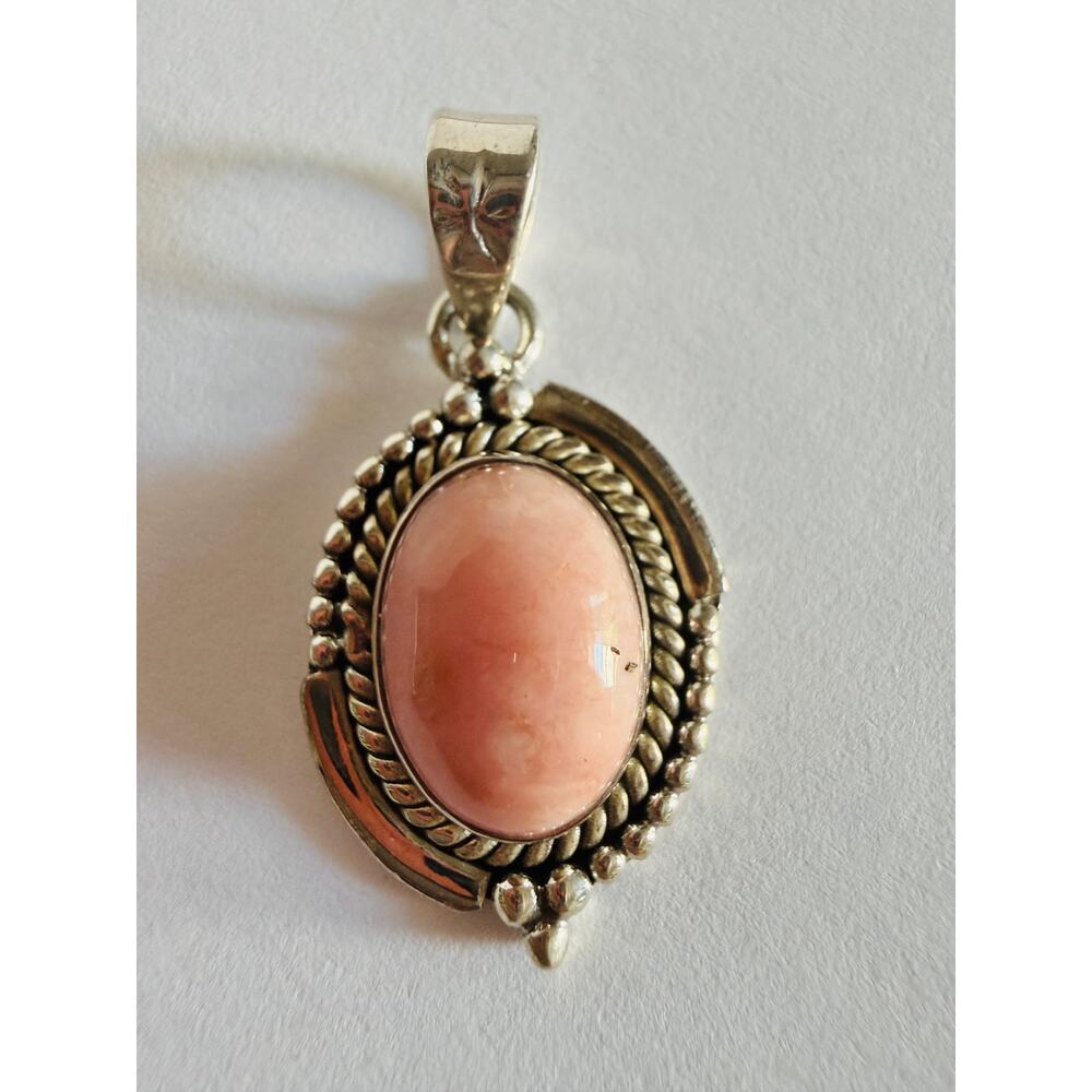 925 Silver Pink Opal Pendant & Dahlia Turquoise Ring Set Sz 7 Southwest Boho